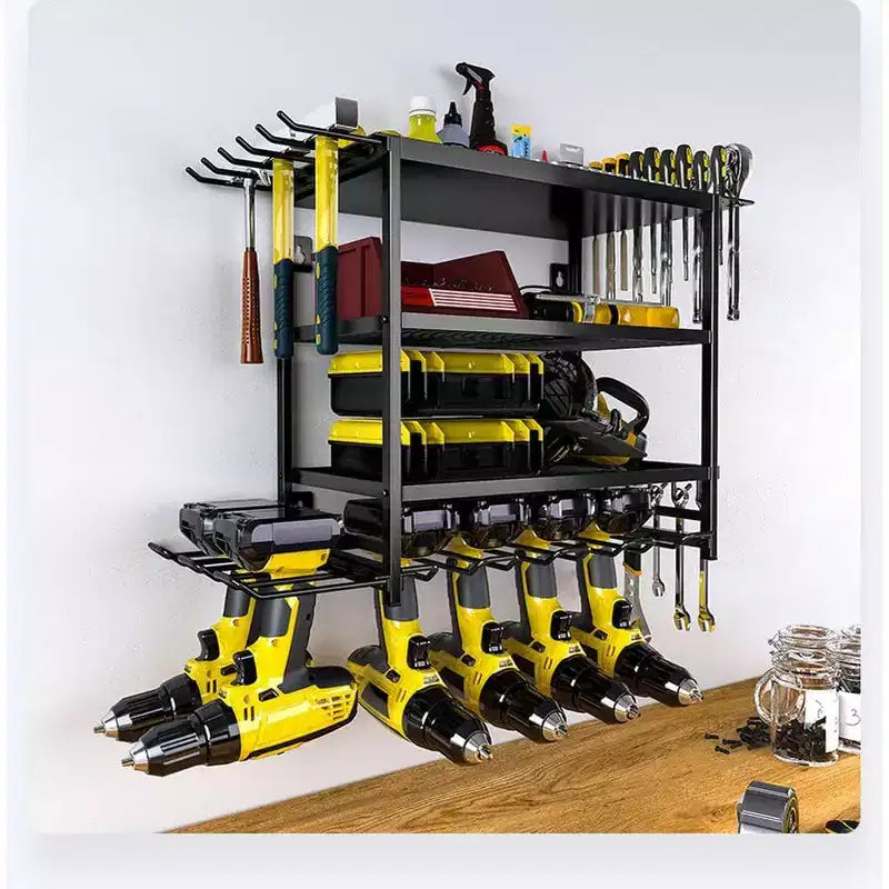 TROPOW Power Tool Storage Wall Mounted Rack, 4 Layer Power Drill Tool Holder for 4 Power Drill Tools, Heavy Duty Tool Shelf for Garage, Workshop