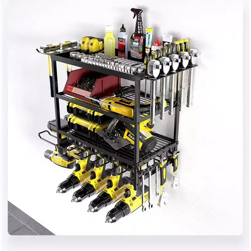 TROPOW Power Tool Storage Wall Mounted Rack, 4 Layer Power Drill Tool Holder for 4 Power Drill Tools, Heavy Duty Tool Shelf for Garage, Workshop