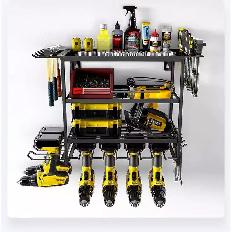 TROPOW Power Tool Storage Wall Mounted Rack, 4 Layer Power Drill Tool Holder for 4 Power Drill Tools, Heavy Duty Tool Shelf for Garage, Workshop