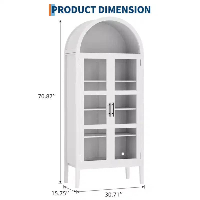 COZONY 70 Arched Kitchen Pantry Cabinet with LED Lights & Glass Doors, Adjustable Shelf Display Bookshelf