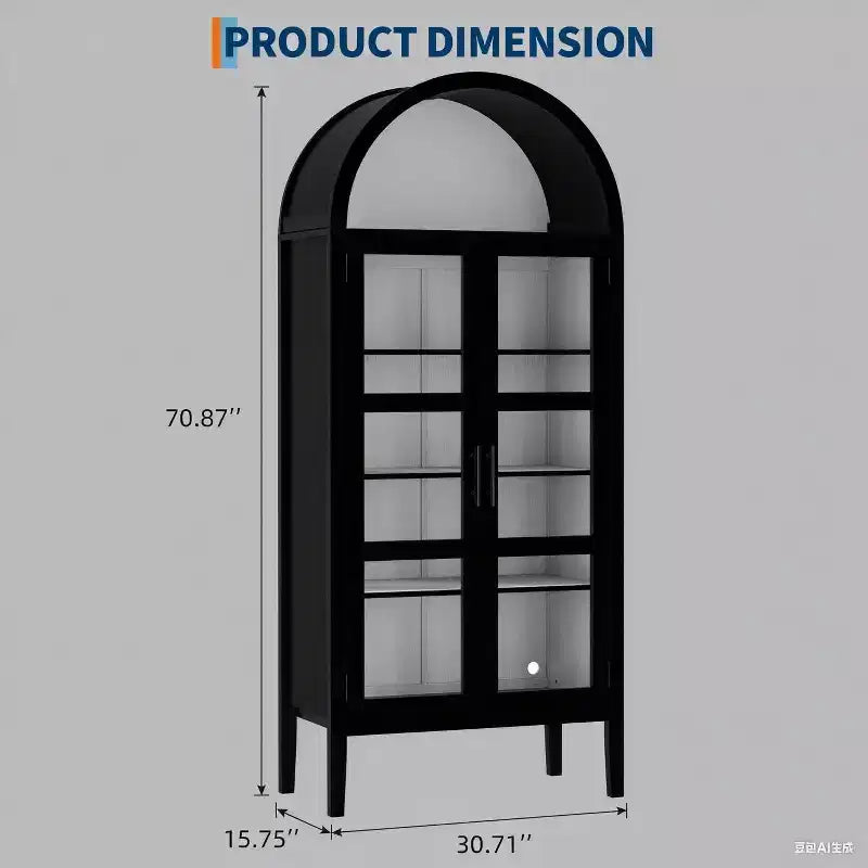 COZONY 70 Arched Kitchen Pantry Cabinet with LED Lights & Glass Doors, Adjustable Shelf Display Bookshelf