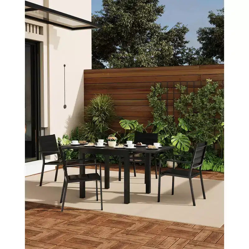 COZONY 4 PCS Outdoor Dining Chairs Set  Weather-Resistant Patio Chairs with Armrests, Metal Frame for Lawn, Deck, Balcony & Poolside