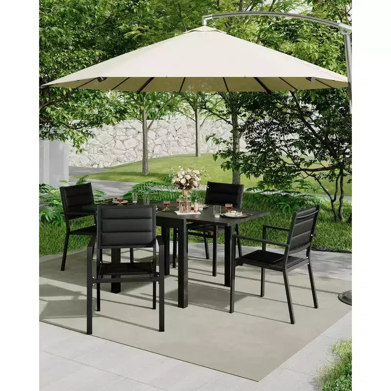 COZONY 4 PCS Outdoor Dining Chairs Set  Weather-Resistant Patio Chairs with Armrests, Metal Frame for Lawn, Deck, Balcony & Poolside