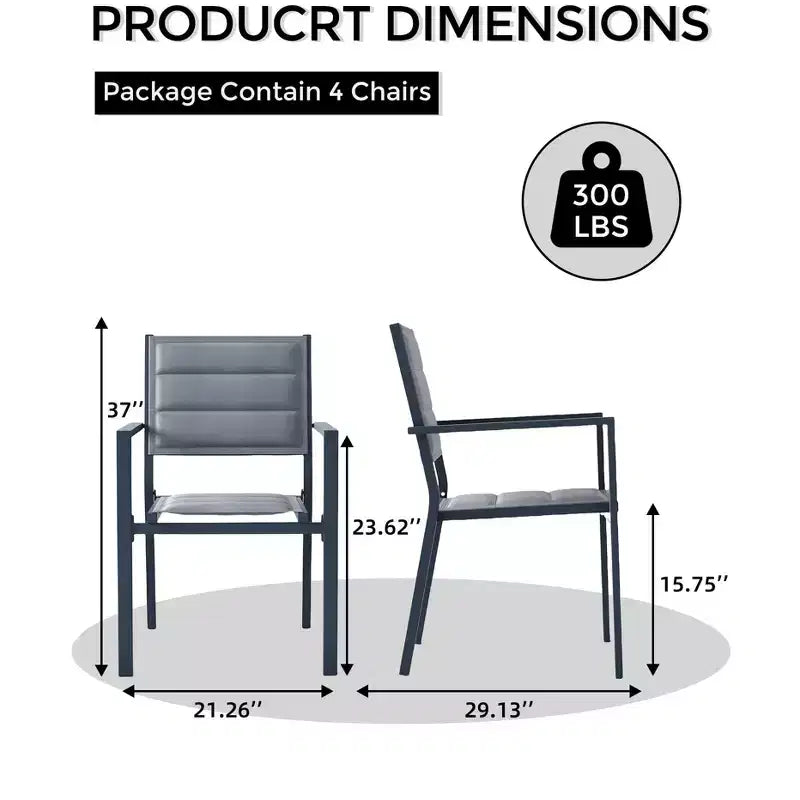 COZONY 4 PCS Outdoor Dining Chairs Set  Weather-Resistant Patio Chairs with Armrests, Metal Frame for Lawn, Deck, Balcony & Poolside