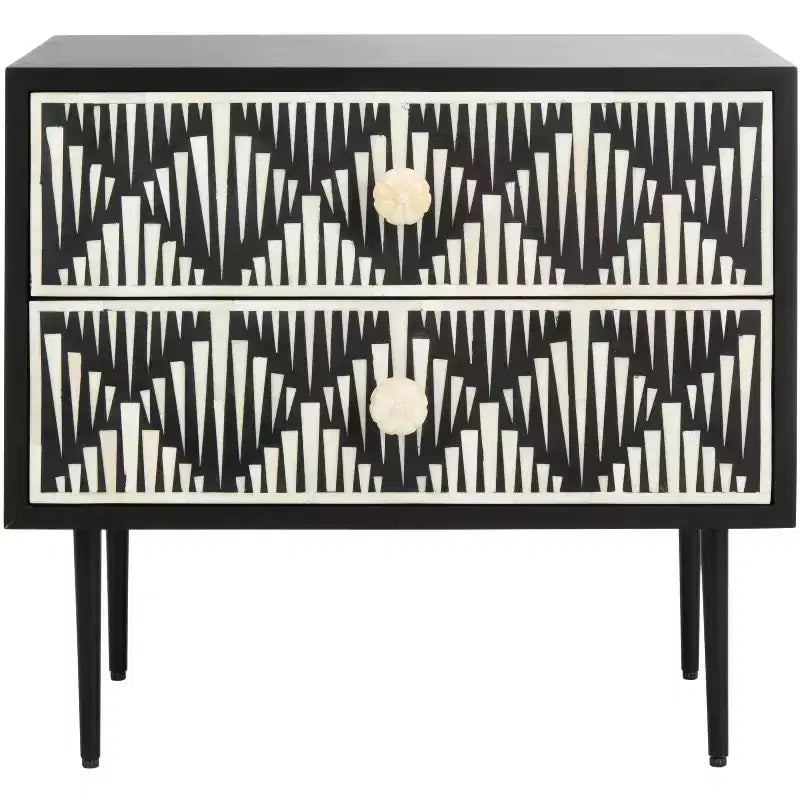 Tessie Bone Inlay 2-Drawer Nighstand - SFV6609 - Bone/Black - Safavieh Couture