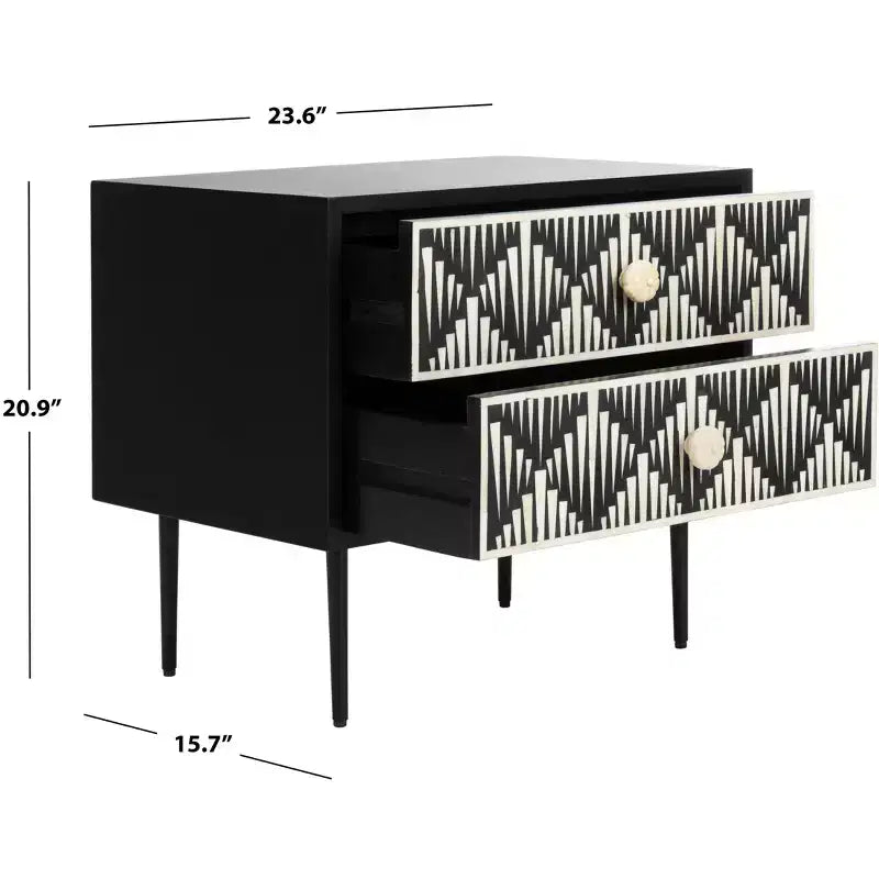 Tessie Bone Inlay 2-Drawer Nighstand - SFV6609 - Bone/Black - Safavieh Couture