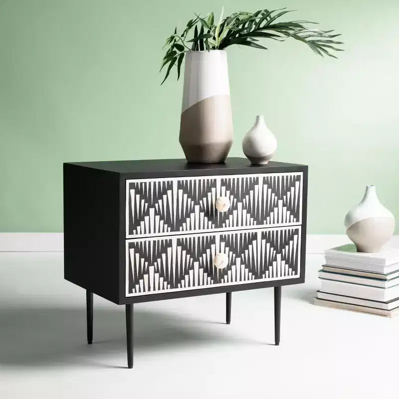 Tessie Bone Inlay 2-Drawer Nighstand - SFV6609 - Bone/Black - Safavieh Couture