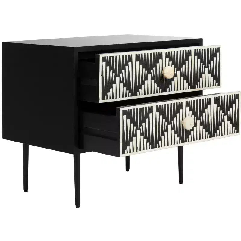 Tessie Bone Inlay 2-Drawer Nighstand - SFV6609 - Bone/Black - Safavieh Couture