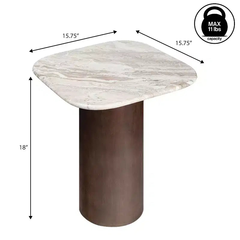 JONATAHN Y Milos 18 Rustic Minimalist Square Marble/Wood Accent Table