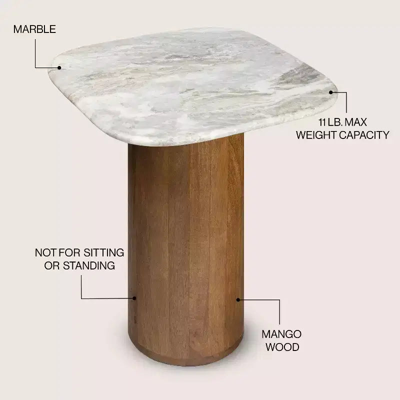 JONATAHN Y Milos 18 Rustic Minimalist Square Marble/Wood Accent Table
