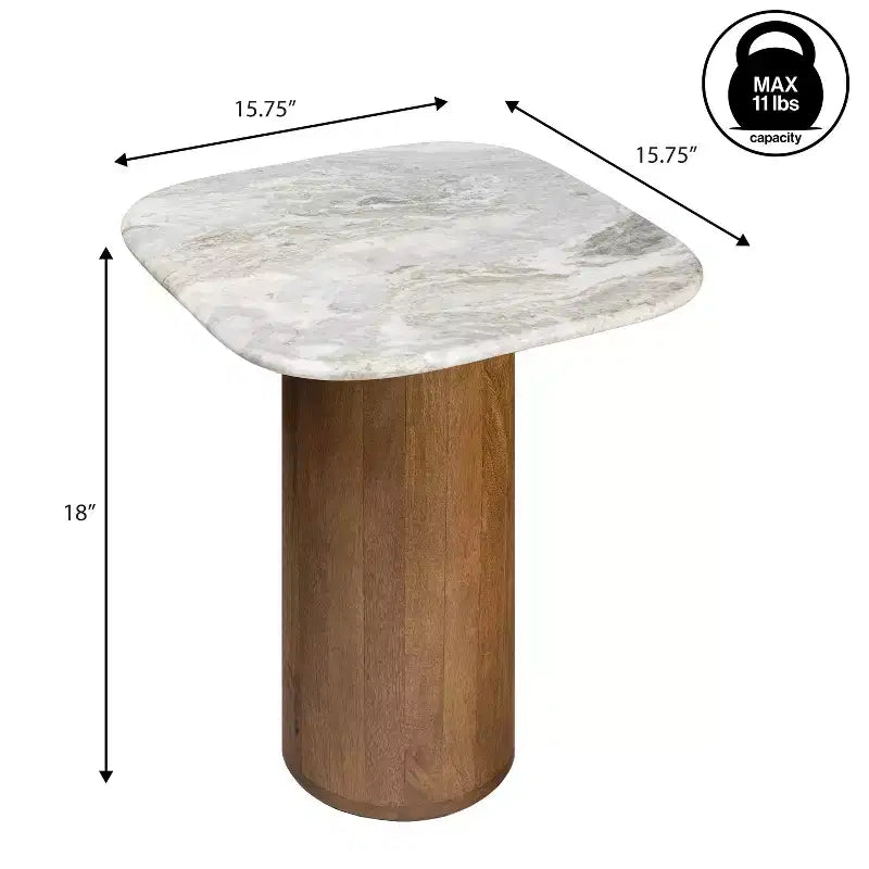 JONATAHN Y Milos 18 Rustic Minimalist Square Marble/Wood Accent Table