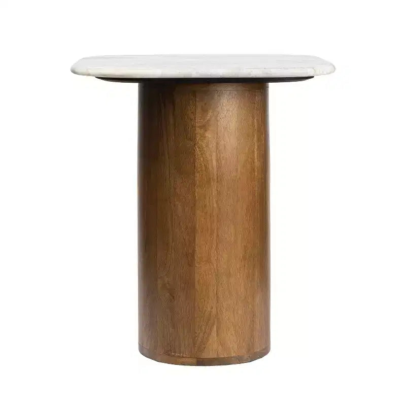 JONATAHN Y Milos 18 Rustic Minimalist Square Marble/Wood Accent Table