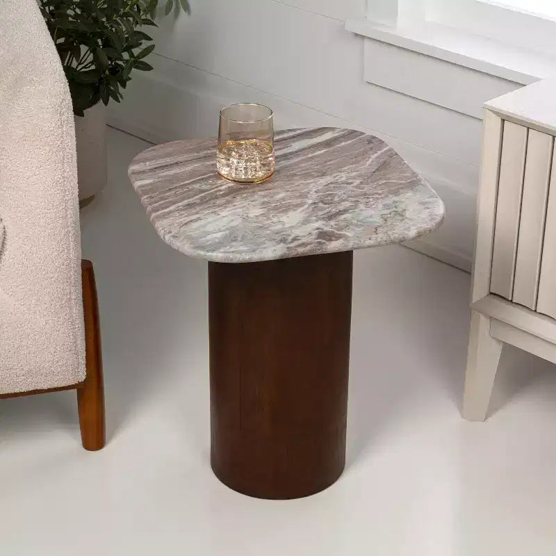 JONATAHN Y Milos 18 Rustic Minimalist Square Marble/Wood Accent Table