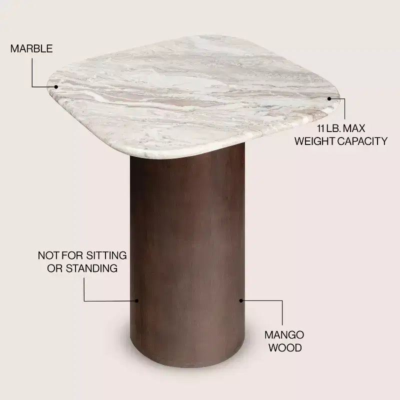 JONATAHN Y Milos 18 Rustic Minimalist Square Marble/Wood Accent Table
