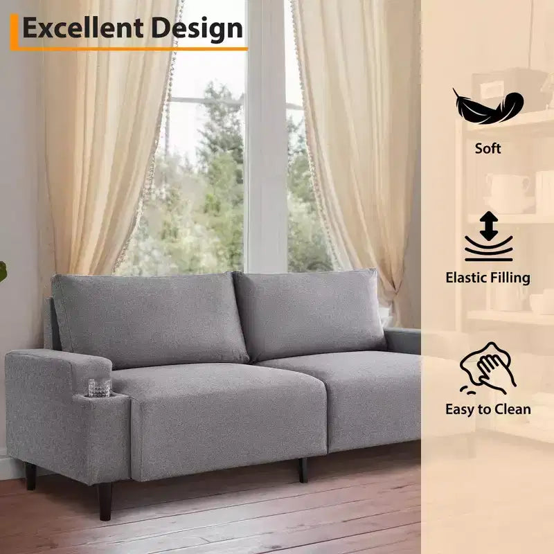 Modern Sofa, 80in Couch- Comfy Sofa with Cup Holders, Deep Seat Sofa Couch for Living Room