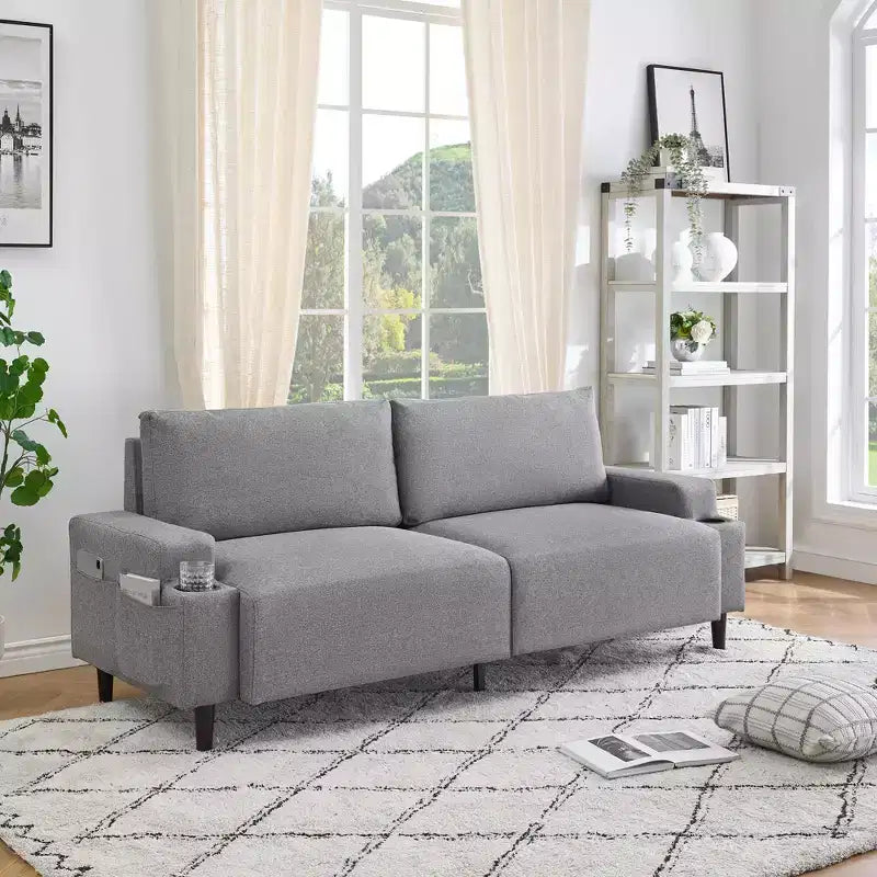 Modern Sofa, 80in Couch- Comfy Sofa with Cup Holders, Deep Seat Sofa Couch for Living Room