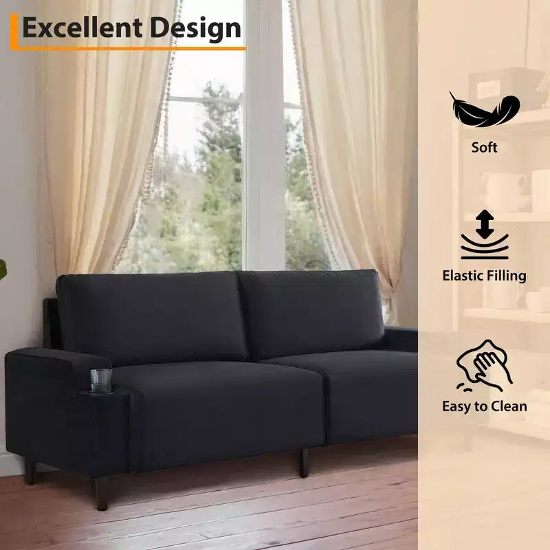 Modern Sofa, 80in Couch- Comfy Sofa with Cup Holders, Deep Seat Sofa Couch for Living Room