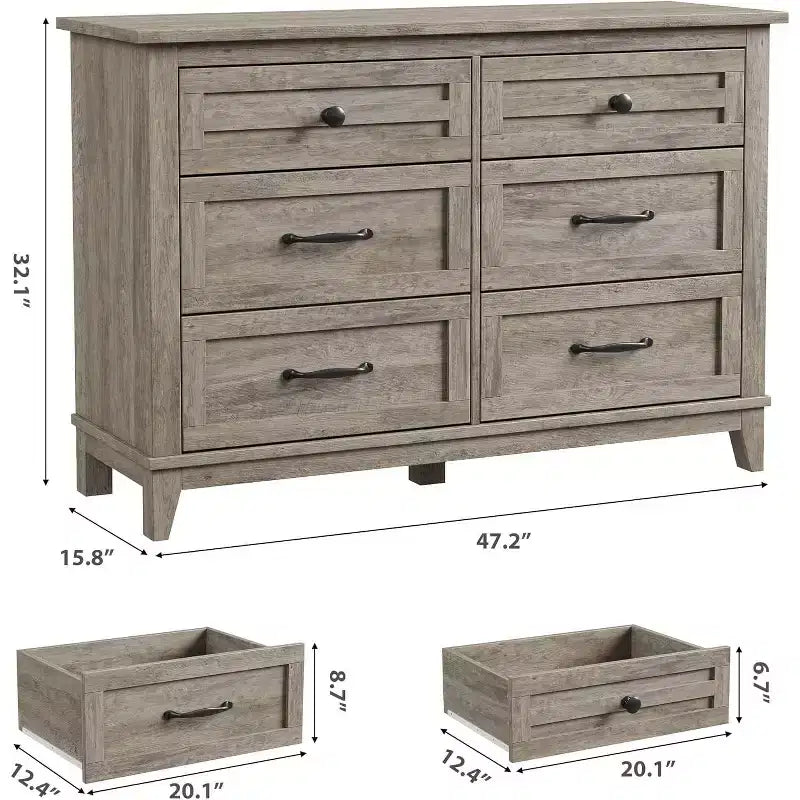 Dresser for Bedroom, Wood 6 Drawers Modern Chest, TV Stand Dresser Cabinet, Wood Closet, 6-Drawer Dressers for Bedroom Living Room
