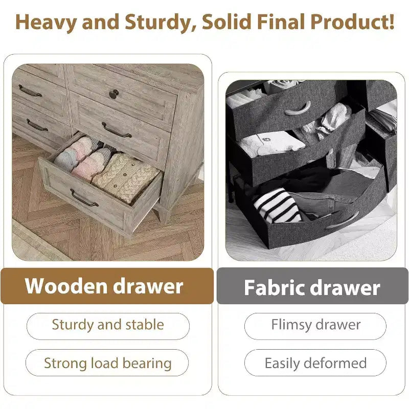 Dresser for Bedroom, Wood 6 Drawers Modern Chest, TV Stand Dresser Cabinet, Wood Closet, 6-Drawer Dressers for Bedroom Living Room