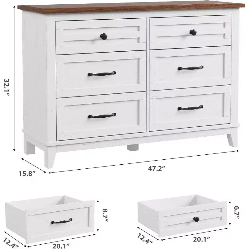 Dresser for Bedroom, Wood 6 Drawers Modern Chest, TV Stand Dresser Cabinet, Wood Closet, 6-Drawer Dressers for Bedroom Living Room