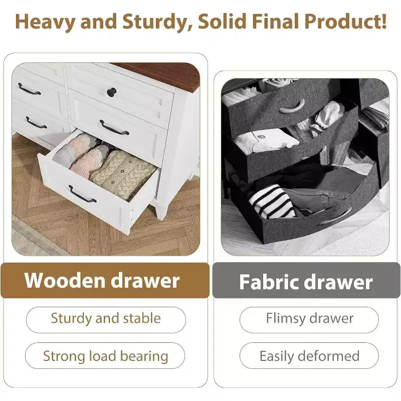 Dresser for Bedroom, Wood 6 Drawers Modern Chest, TV Stand Dresser Cabinet, Wood Closet, 6-Drawer Dressers for Bedroom Living Room
