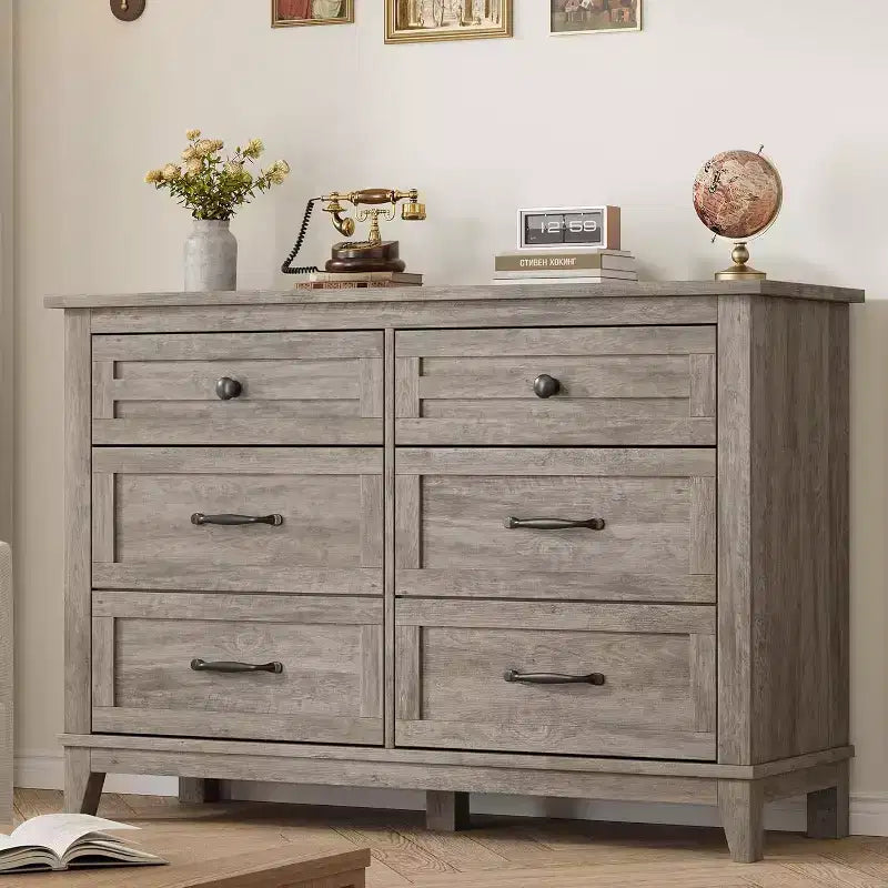 Dresser for Bedroom, Wood 6 Drawers Modern Chest, TV Stand Dresser Cabinet, Wood Closet, 6-Drawer Dressers for Bedroom Living Room
