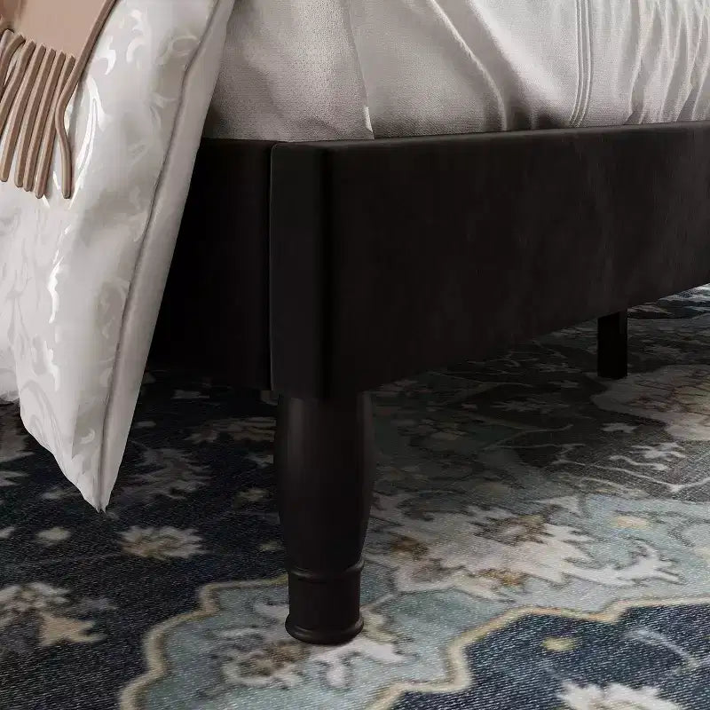King Size Bed with Velvet Tufted Headboard, Upholstered Platform Bed Frame, Wood Slats Support
