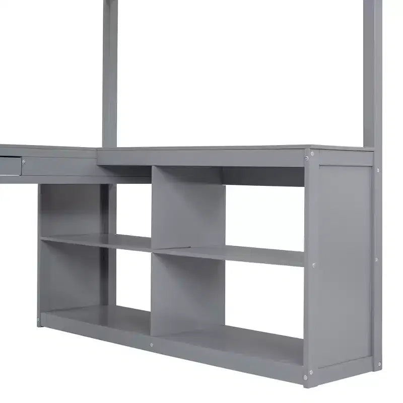 Full Size Loft Bed with Desk, Wood Loft Bed with Drawers & Storage Shelves, High Loft Bed Full with Vanity Mirror for Kids Teens Adults