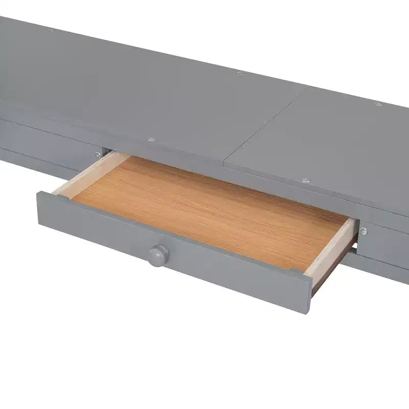 Full Size Loft Bed with Desk, Wood Loft Bed with Drawers & Storage Shelves, High Loft Bed Full with Vanity Mirror for Kids Teens Adults