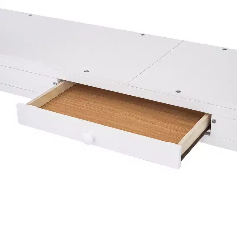 Full Size Loft Bed with Desk, Wood Loft Bed with Drawers & Storage Shelves, High Loft Bed Full with Vanity Mirror for Kids Teens Adults