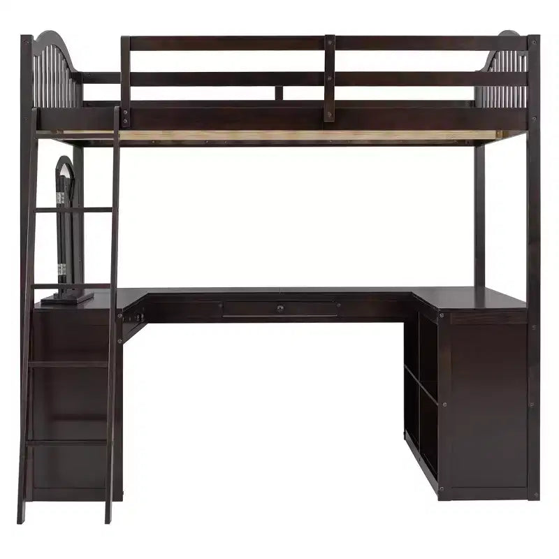 Full Size Loft Bed with Desk, Wood Loft Bed with Drawers & Storage Shelves, High Loft Bed Full with Vanity Mirror for Kids Teens Adults