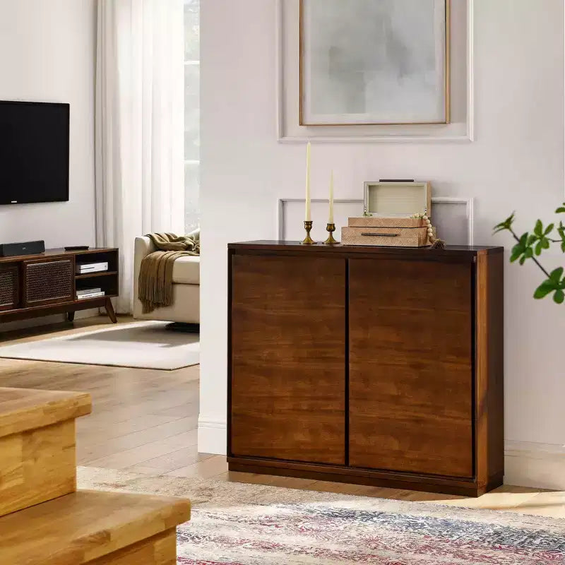 MAYEERTY Walmut Buffet Sideboard Cabinet with 2 Outlet Holes for Hallway Dining Room