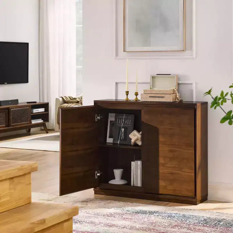 MAYEERTY Walmut Buffet Sideboard Cabinet with 2 Outlet Holes for Hallway Dining Room