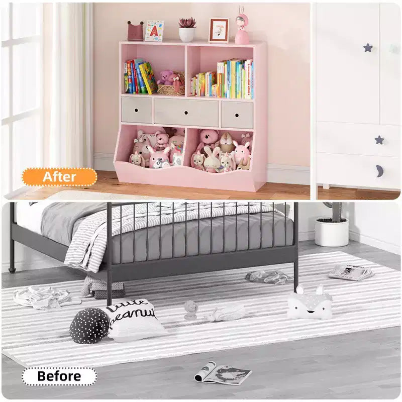 Kids Bookshelf, 3-Tier Toy Storage Cabinet Toy Chest, Multifunctional Storage Chest for Nursery, Children's Room, Bedroom, School