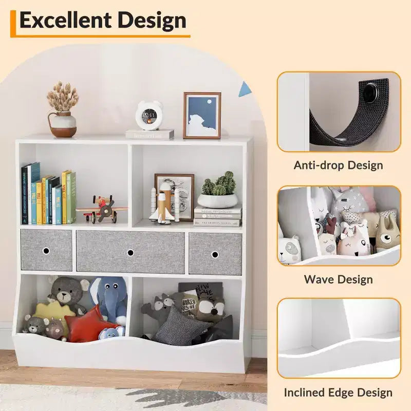 Kids Bookshelf, 3-Tier Toy Storage Cabinet Toy Chest, Multifunctional Storage Chest for Nursery, Children's Room, Bedroom, School