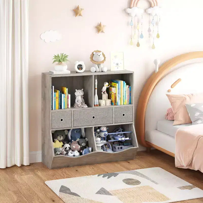 Kids Bookshelf, 3-Tier Toy Storage Cabinet Toy Chest, Multifunctional Storage Chest for Nursery, Children's Room, Bedroom, School