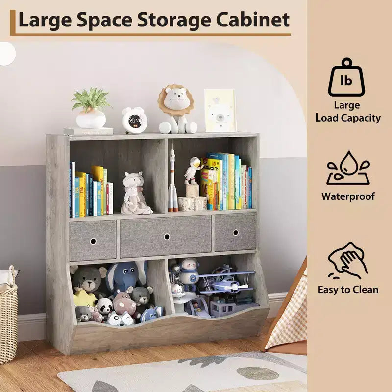 Kids Bookshelf, 3-Tier Toy Storage Cabinet Toy Chest, Multifunctional Storage Chest for Nursery, Children's Room, Bedroom, School