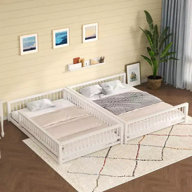 Whisen Twin XL over Queen Bunk Bed Frame with Ladder & Safety Guardrails
