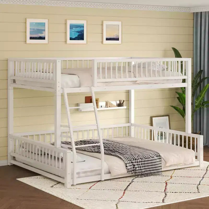 Whisen Twin XL over Queen Bunk Bed Frame with Ladder & Safety Guardrails
