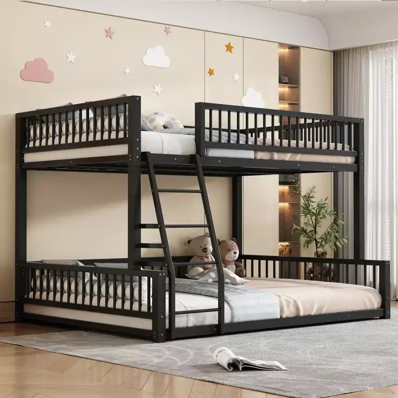 Whisen Twin XL over Queen Bunk Bed Frame with Ladder & Safety Guardrails