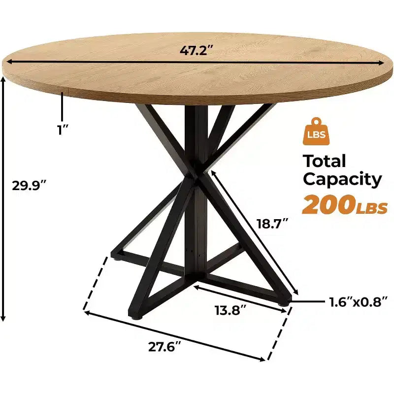 47in Round Dining Table for 4, Wooden Kitchen Tables with Metal Pedestal & 4 Parts of Tabletop, Save Space, Circle Dinner Table for Home