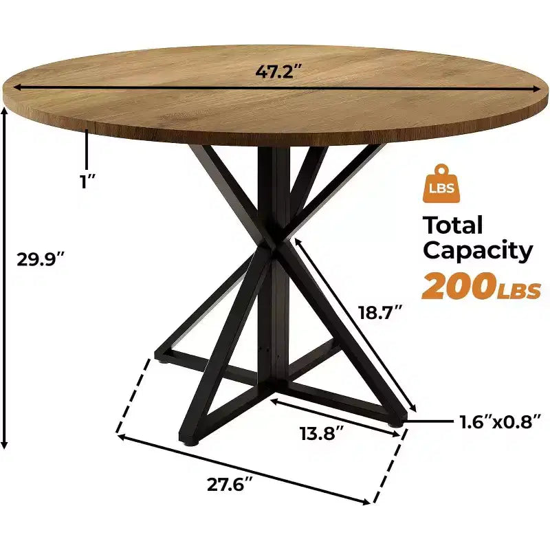 47in Round Dining Table for 4, Wooden Kitchen Tables with Metal Pedestal & 4 Parts of Tabletop, Save Space, Circle Dinner Table for Home