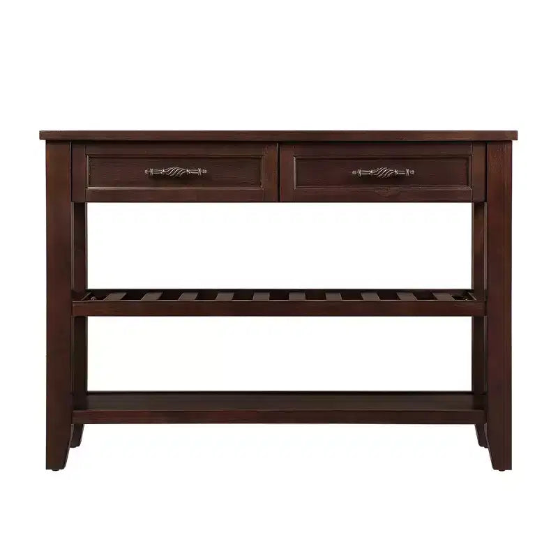 Hostack 42'' Console Table Sideboard with 2 Storage Drawers and 2 Tiers Shelves for Living and Dining Room, Espresso