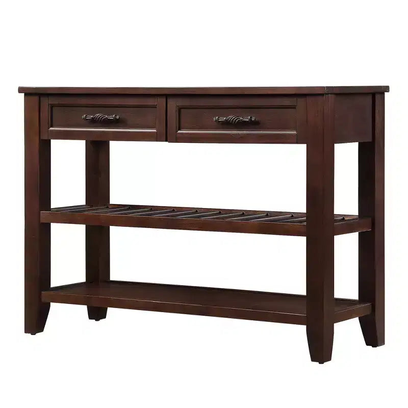 Hostack 42'' Console Table Sideboard with 2 Storage Drawers and 2 Tiers Shelves for Living and Dining Room, Espresso