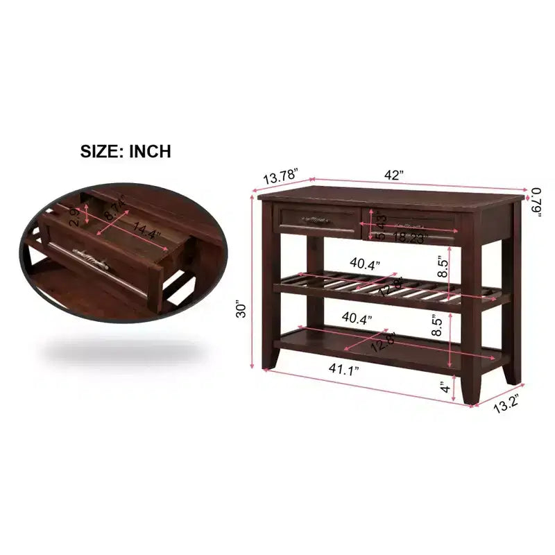 Hostack 42'' Console Table Sideboard with 2 Storage Drawers and 2 Tiers Shelves for Living and Dining Room, Espresso