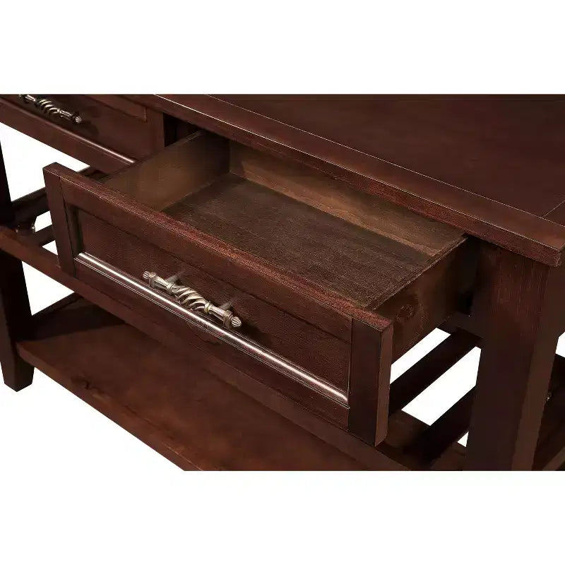 Hostack 42'' Console Table Sideboard with 2 Storage Drawers and 2 Tiers Shelves for Living and Dining Room, Espresso