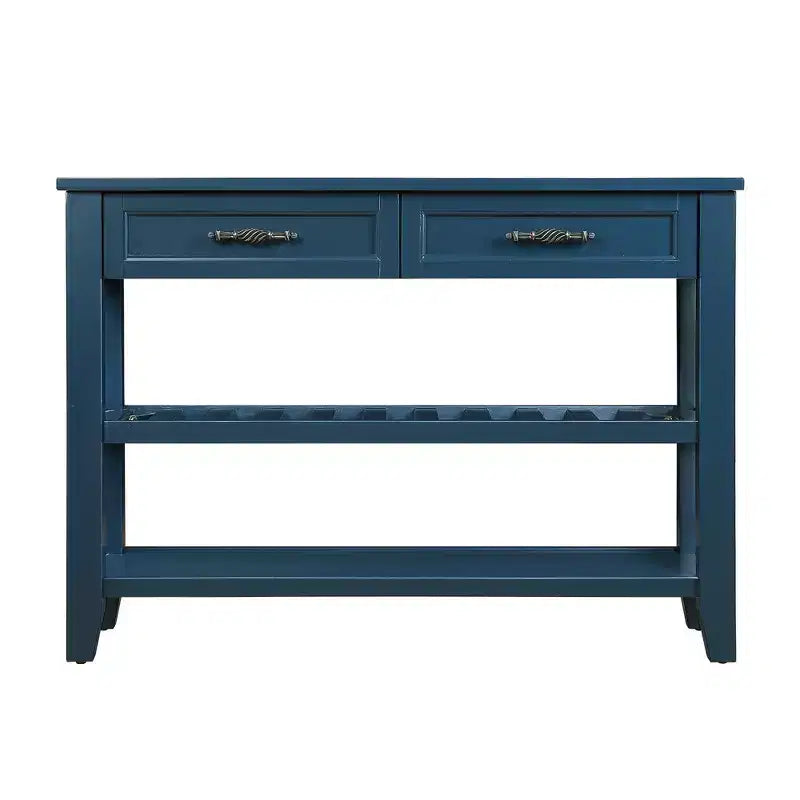 Hostack 42'' Console Table Sideboard with 2 Storage Drawers and 2 Tiers Shelves for Living and Dining Room, Navy