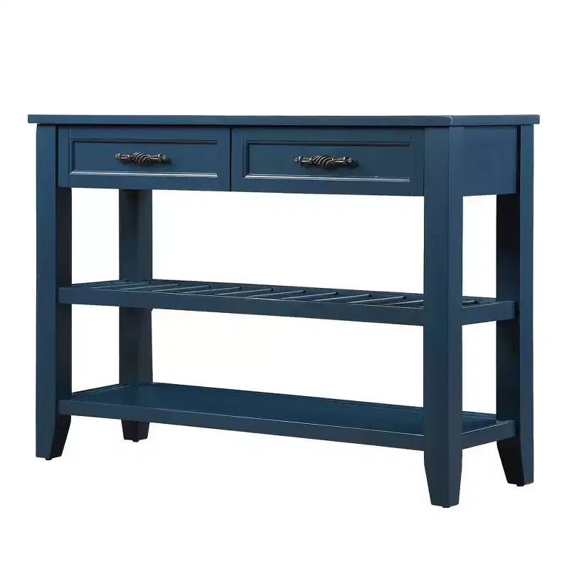 Hostack 42'' Console Table Sideboard with 2 Storage Drawers and 2 Tiers Shelves for Living and Dining Room, Navy