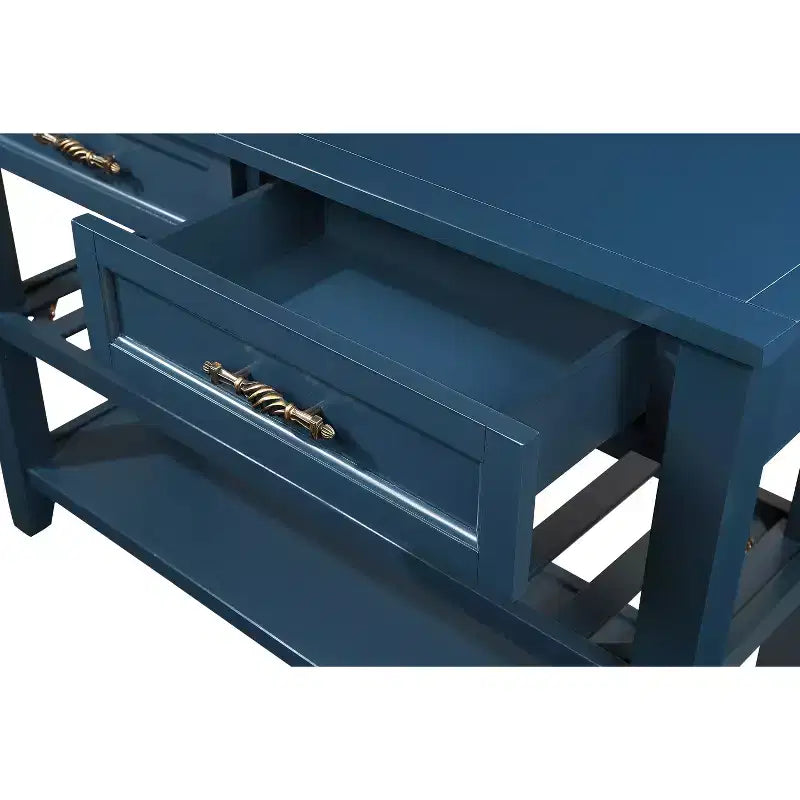 Hostack 42'' Console Table Sideboard with 2 Storage Drawers and 2 Tiers Shelves for Living and Dining Room, Navy