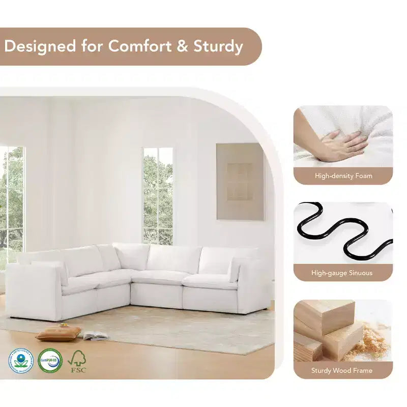 Spruce & Spring Cream 3-Piece Modular Sectional Couch for Living Room